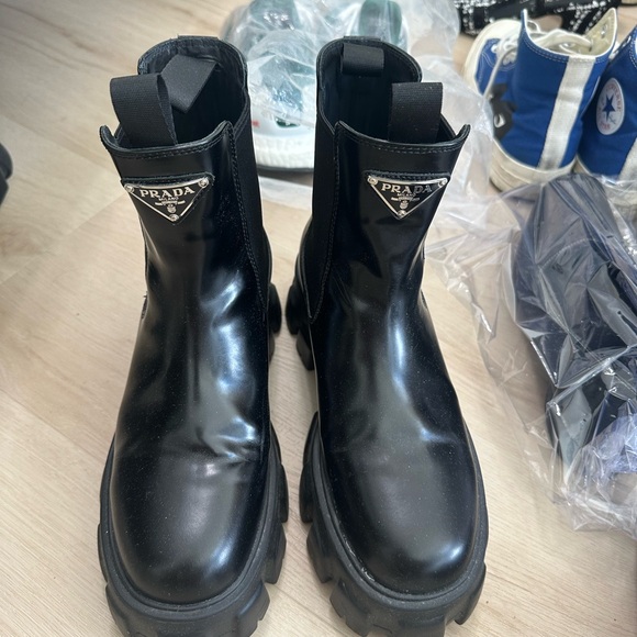 Prada Glossy Black Combat Boots - Picture 1 of 7